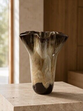 1960s Canuck Pottery Evangeline 928 Drip Glaze Handkerchief Vase Canada